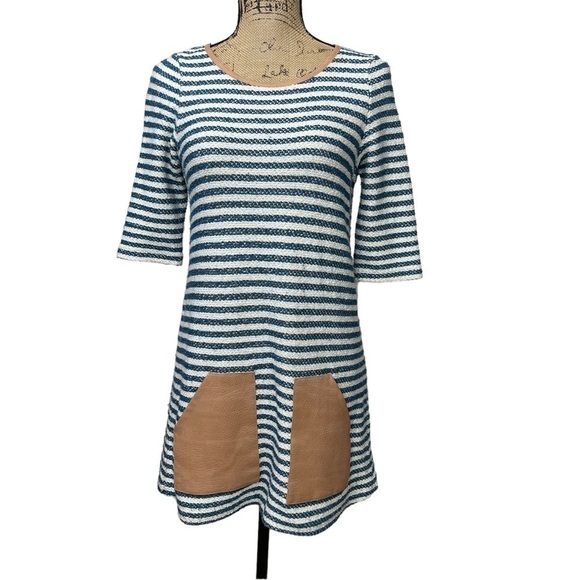 Anthopologie Postmark Striped Tunic Faux Leather Pockets Size Small - Picture 5 of 13